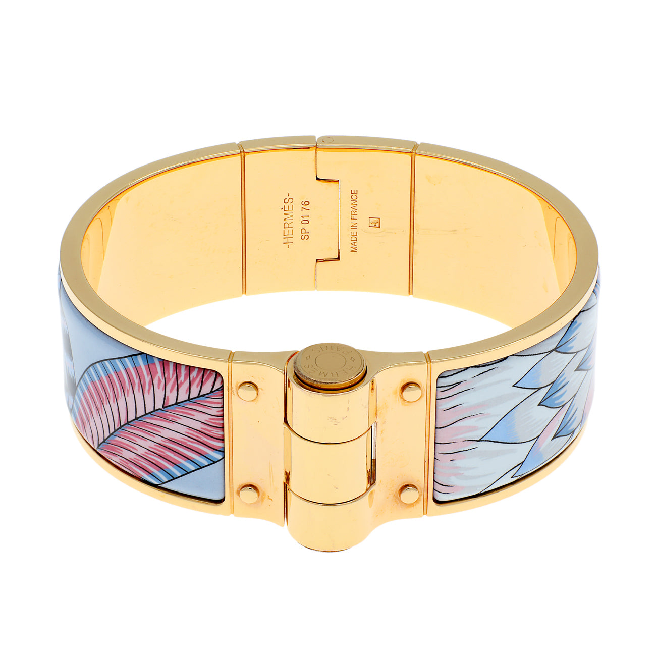 Exclusive Hermes Enamel Charniere Savana Dance Wide Hinged Bracelet — Front View