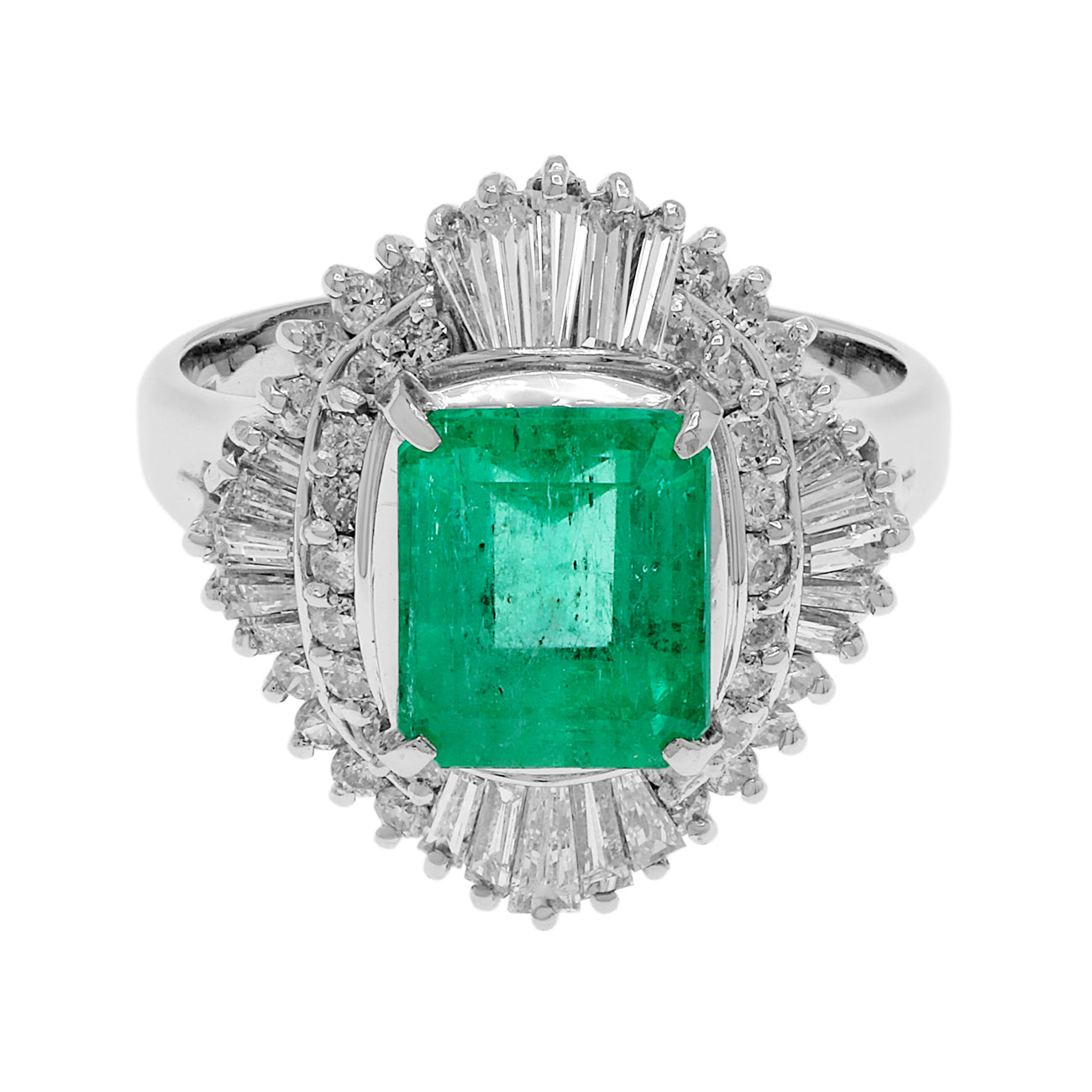 Exclusive Platinum 2.44 Carat Emerald Diamond Ring — 5.25 — Front View