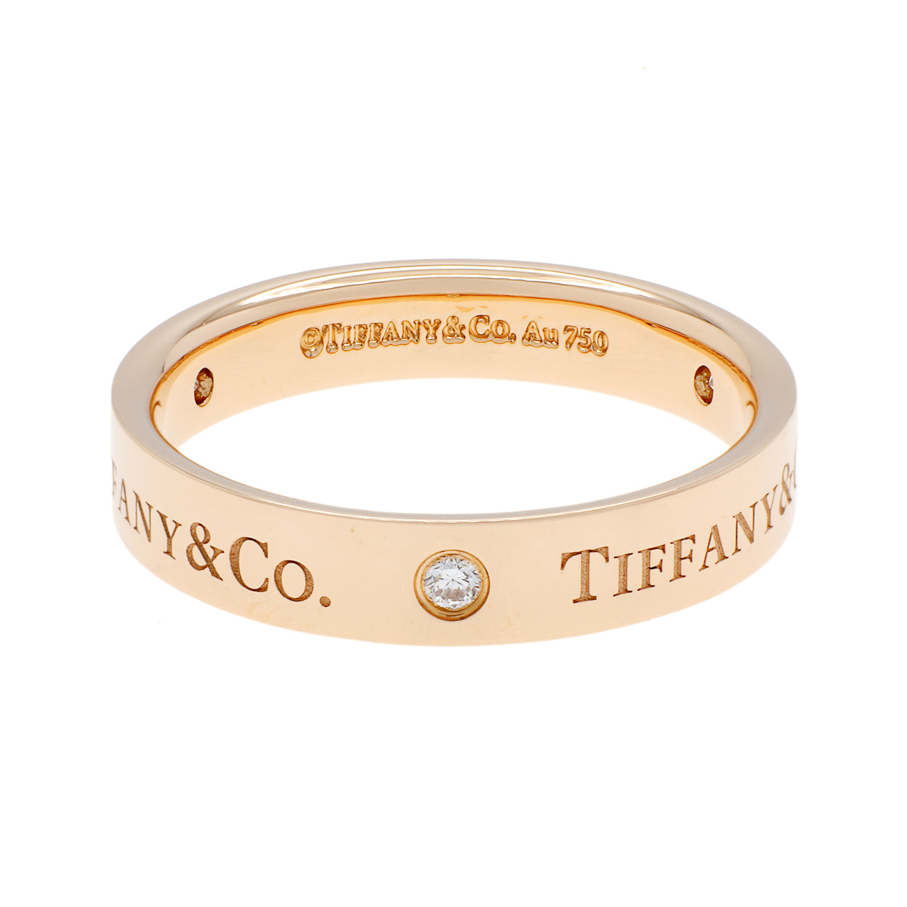 Exclusive Tiffany & Co 18K Rose Gold Diamond 4mm Band Ring — Front View