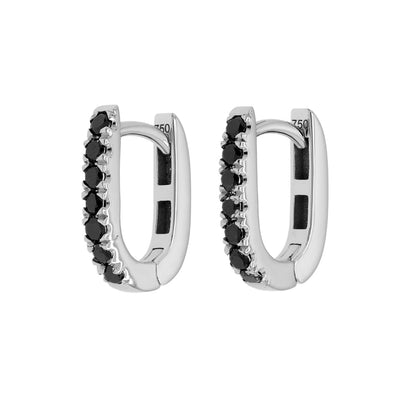 Exclusive 18K White Gold Black Diamond Huggie Earrings — Front View