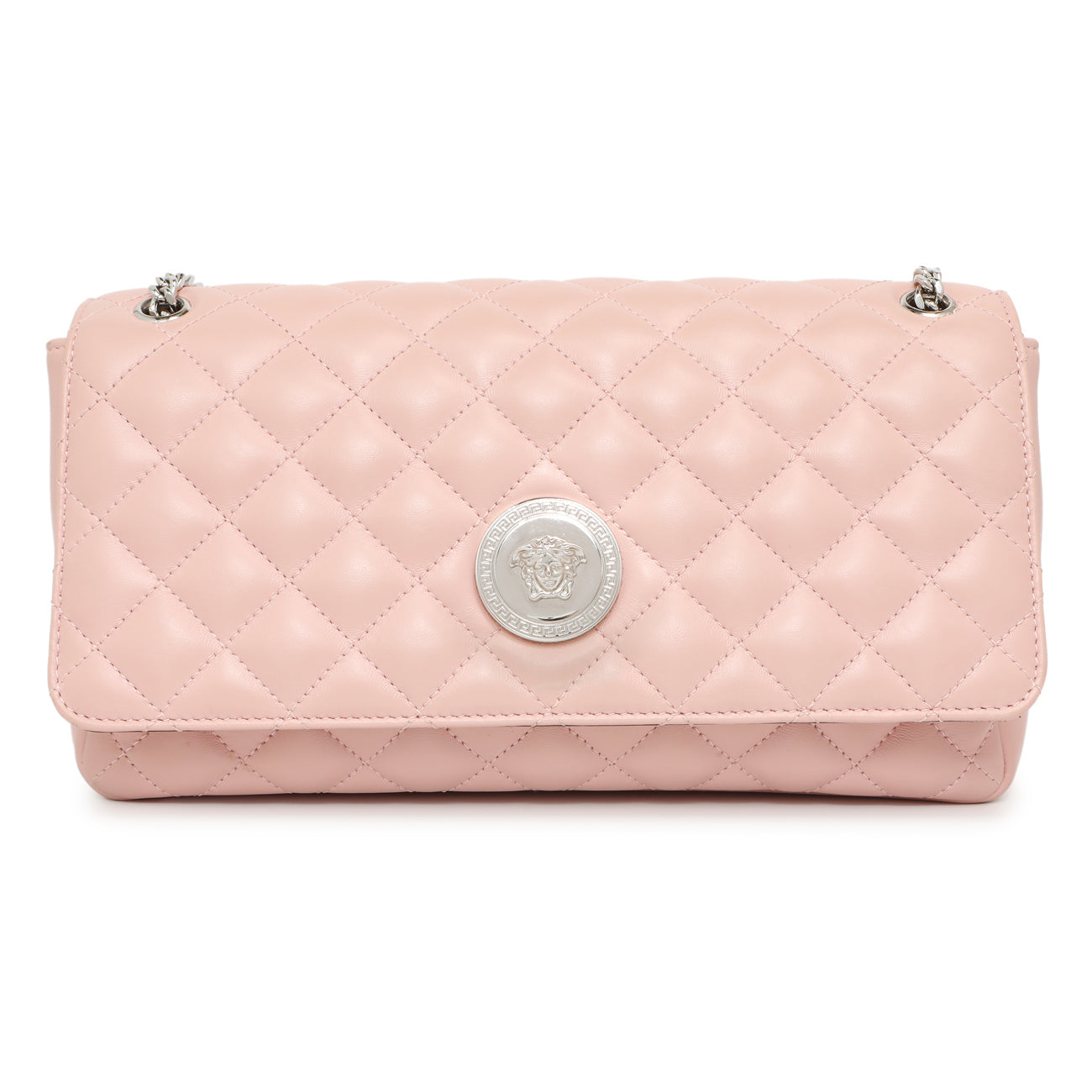 Exclusive Versace Pink Quilted Lambskin Medusa Chain Crossbody — Front View