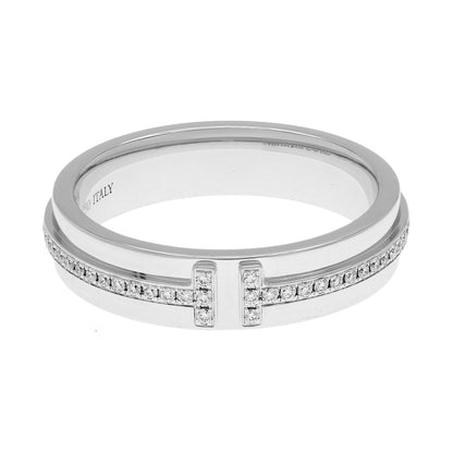 Exclusive Tiffany & Co. 18K White Gold Diamond Narrow T Ring — Front View