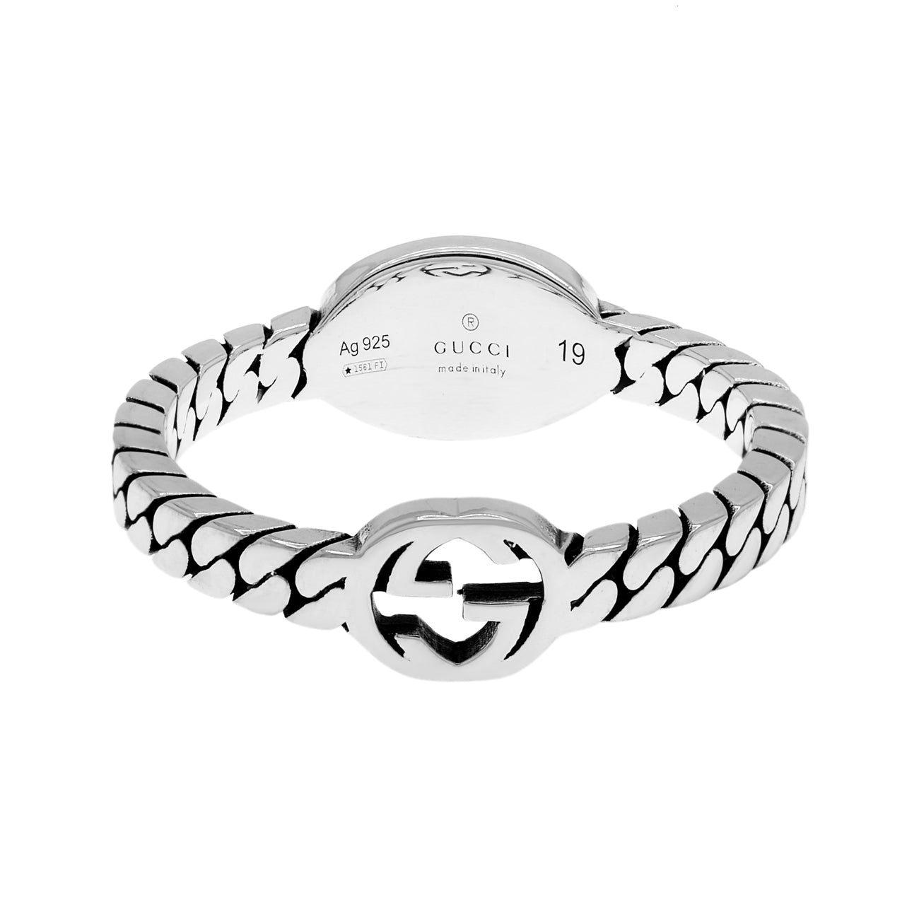Exclusive Gucci Sterling Silver Enamel Interlocking G Chain Ring — Front View
