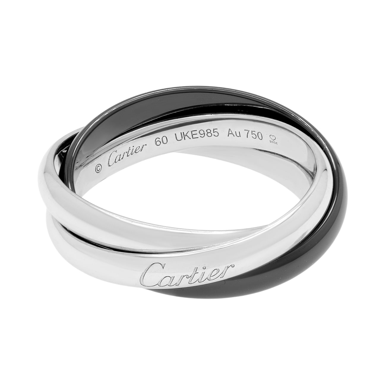 Exclusive Cartier 18K White Gold Ceramic Trinity Ring — Front View