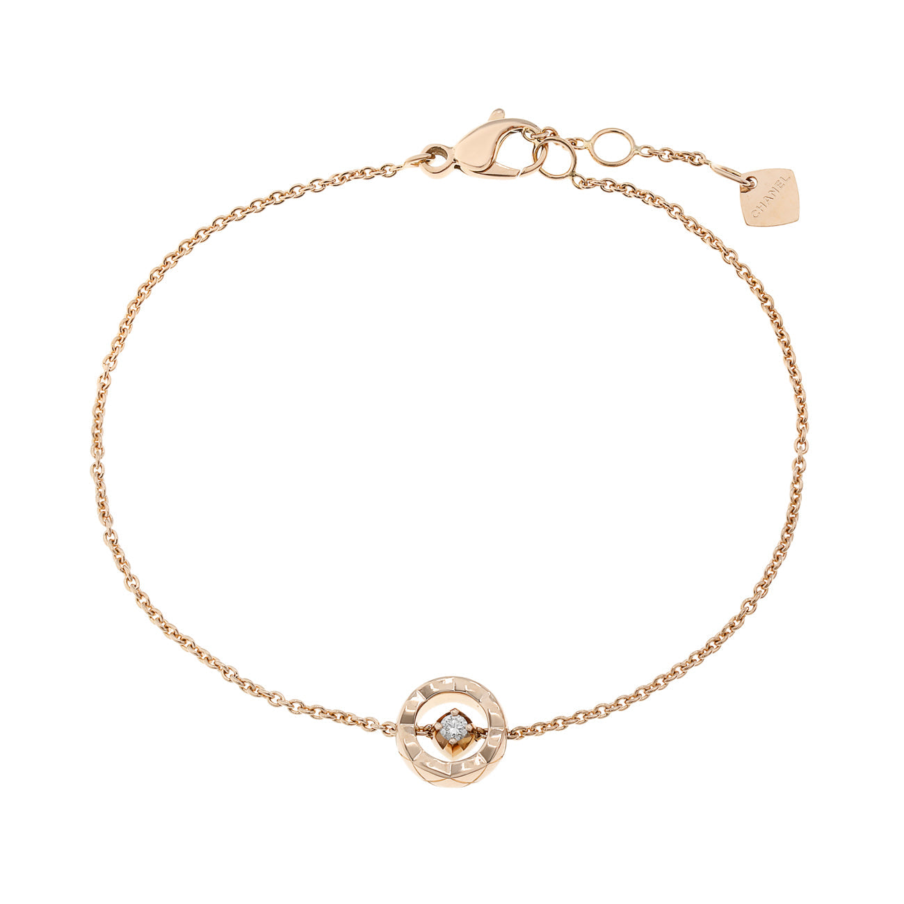 Exclusive Chanel 18K Beige Gold Diamond Coco Bracelet — Front View