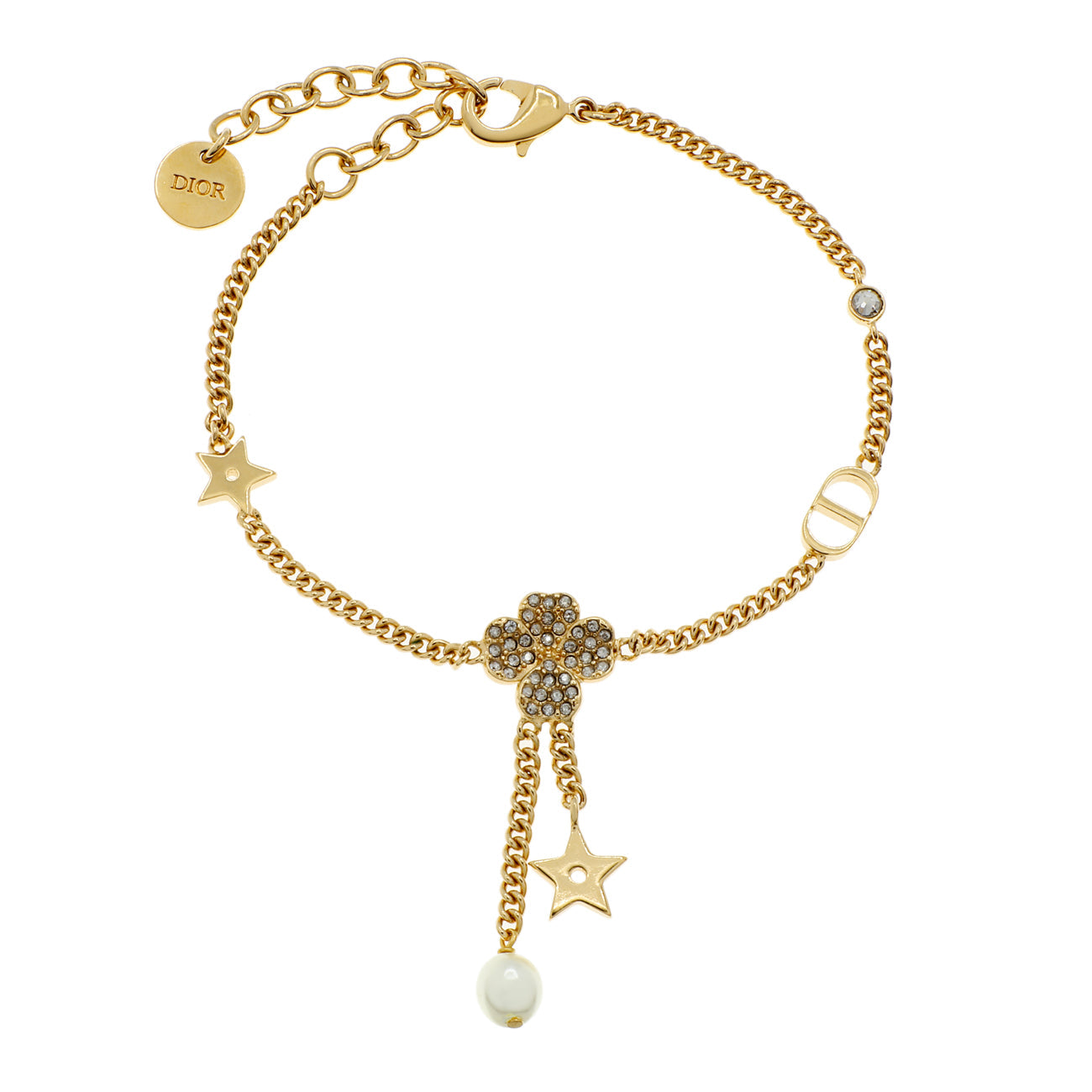 Exclusive Christian Dior CD Crystal Clover Bracelet — Front View