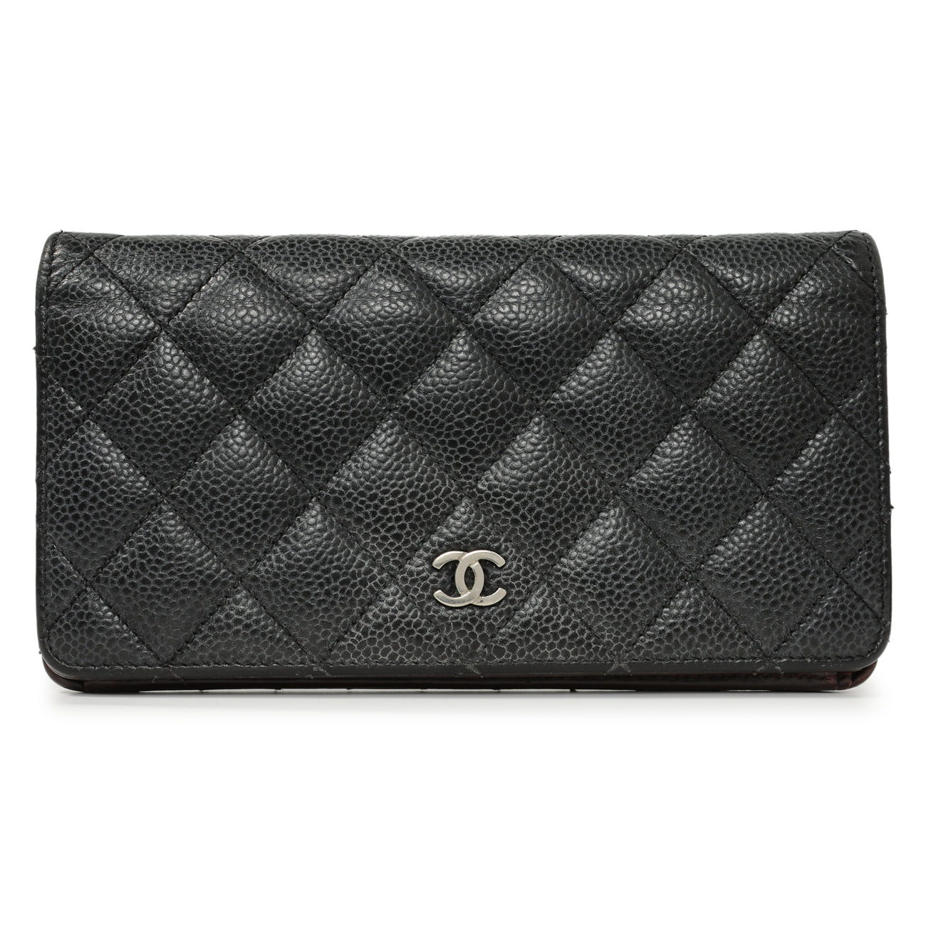 Exclusive Chanel Black Quilted Caviar Yen Wallet — Front View