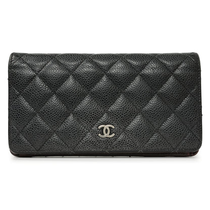 Exclusive Chanel Black Quilted Caviar Yen Wallet — Front View