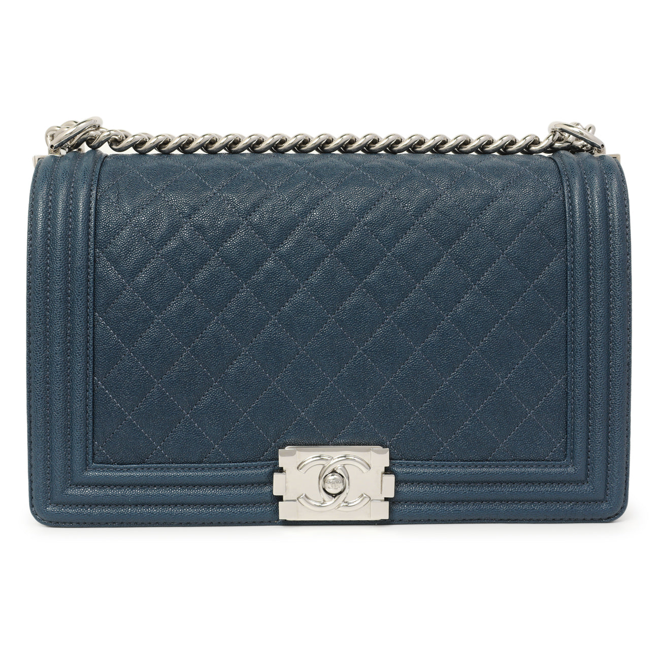 Exclusive Chanel Blue Quilted Caviar New Medium Boy Bag — Front View