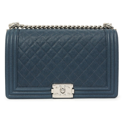 Exclusive Chanel Blue Quilted Caviar New Medium Boy Bag — Front View