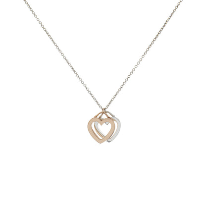 Exclusive Tiffany & Co. Sterling Silver 18K Rose Gold Double Open Heart Pendant Necklace — Front View