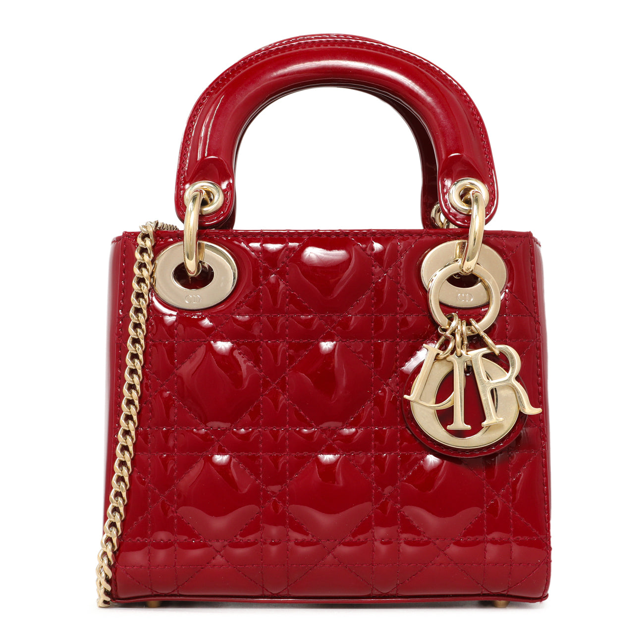 Exclusive Christian Dior Red Patent Cannage Mini Lady Dior — Front View
