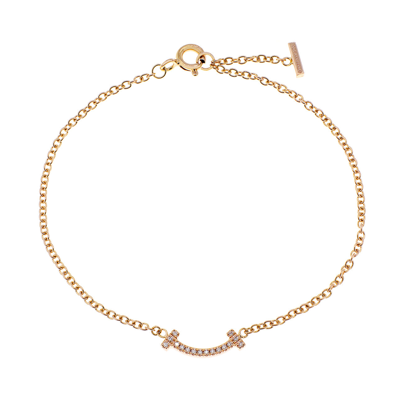 Exclusive Tiffany & Co. 18K Rose Gold Diamond T Smile Bracelet — Front View