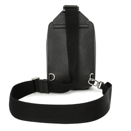 Exclusive Prada Black Brique Saffiano Travel Sling Bag — Side View