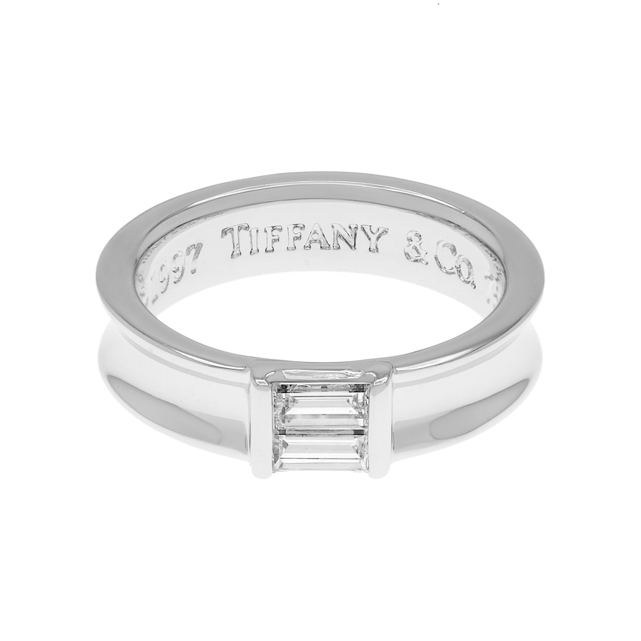 Exclusive Tiffany & Co 18K White Gold Baguette Diamond Band — Front View
