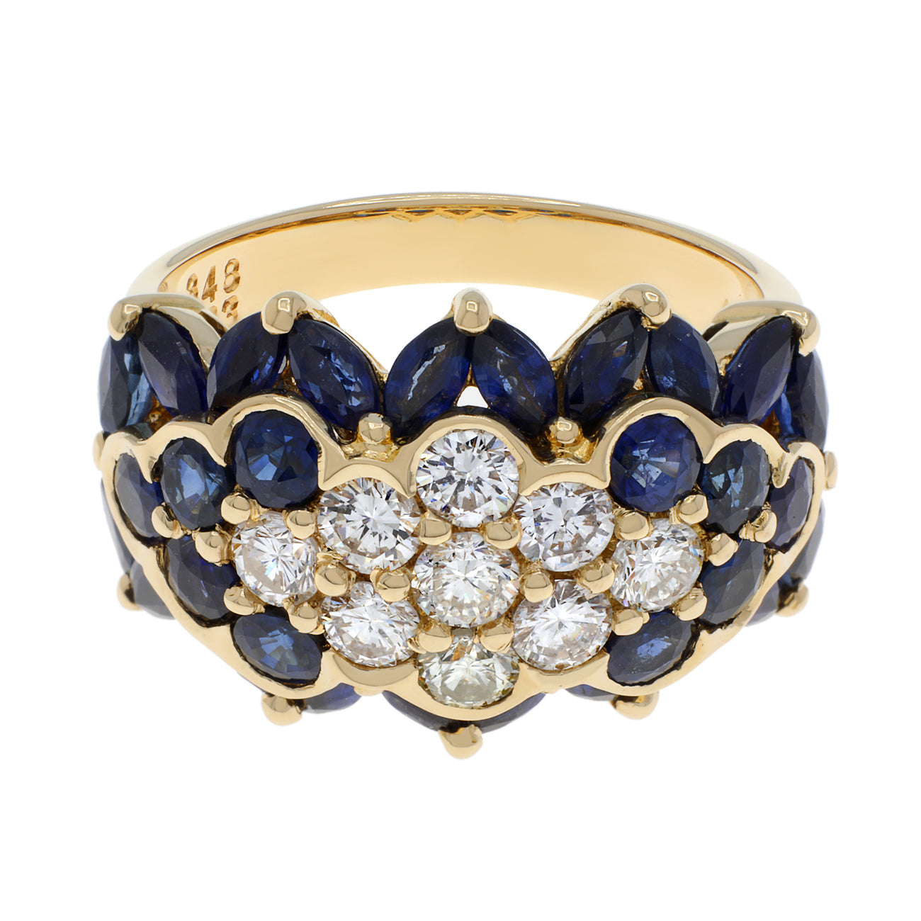 Exclusive 18K Yellow Gold 3.48 Carat Sapphire Diamond Bandeau Cluster Ring — 4.75 — Front View