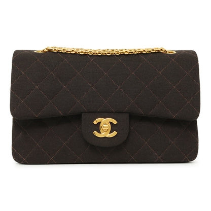 Exclusive Chanel Brown Quilted Jersey Small Double Flap — Front View