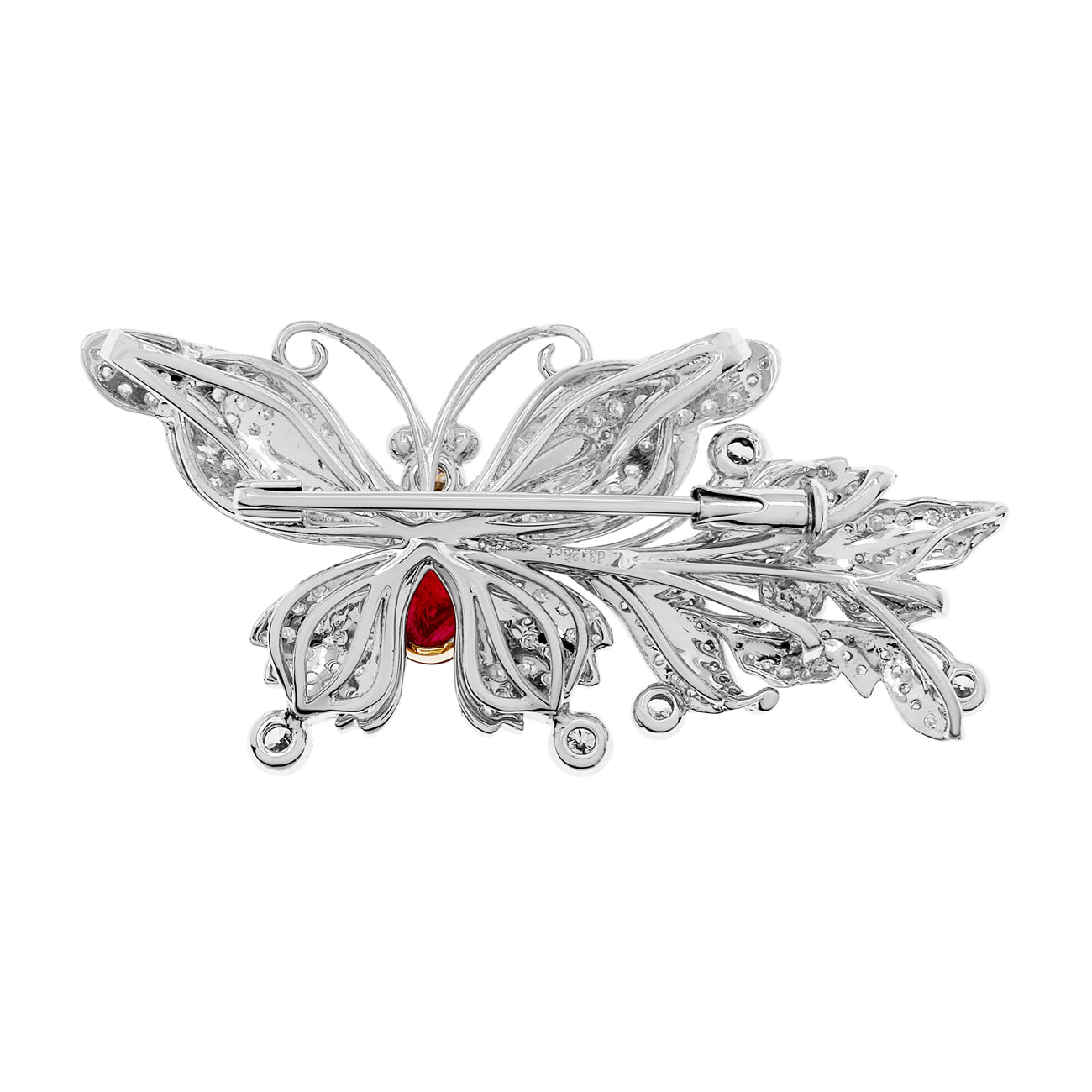 Exclusive 18K White Gold 0.78 Carat Ruby Diamond Butterfly Brooch — Side View