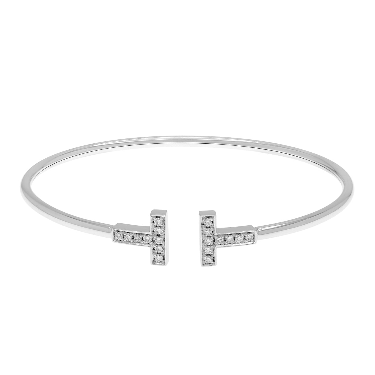 Exclusive Tiffany & Co. 18K White Gold Diamond T Wire Bracelet — Front View