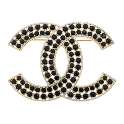 Exclusive Chanel Black Crystal CC Brooch — Front View