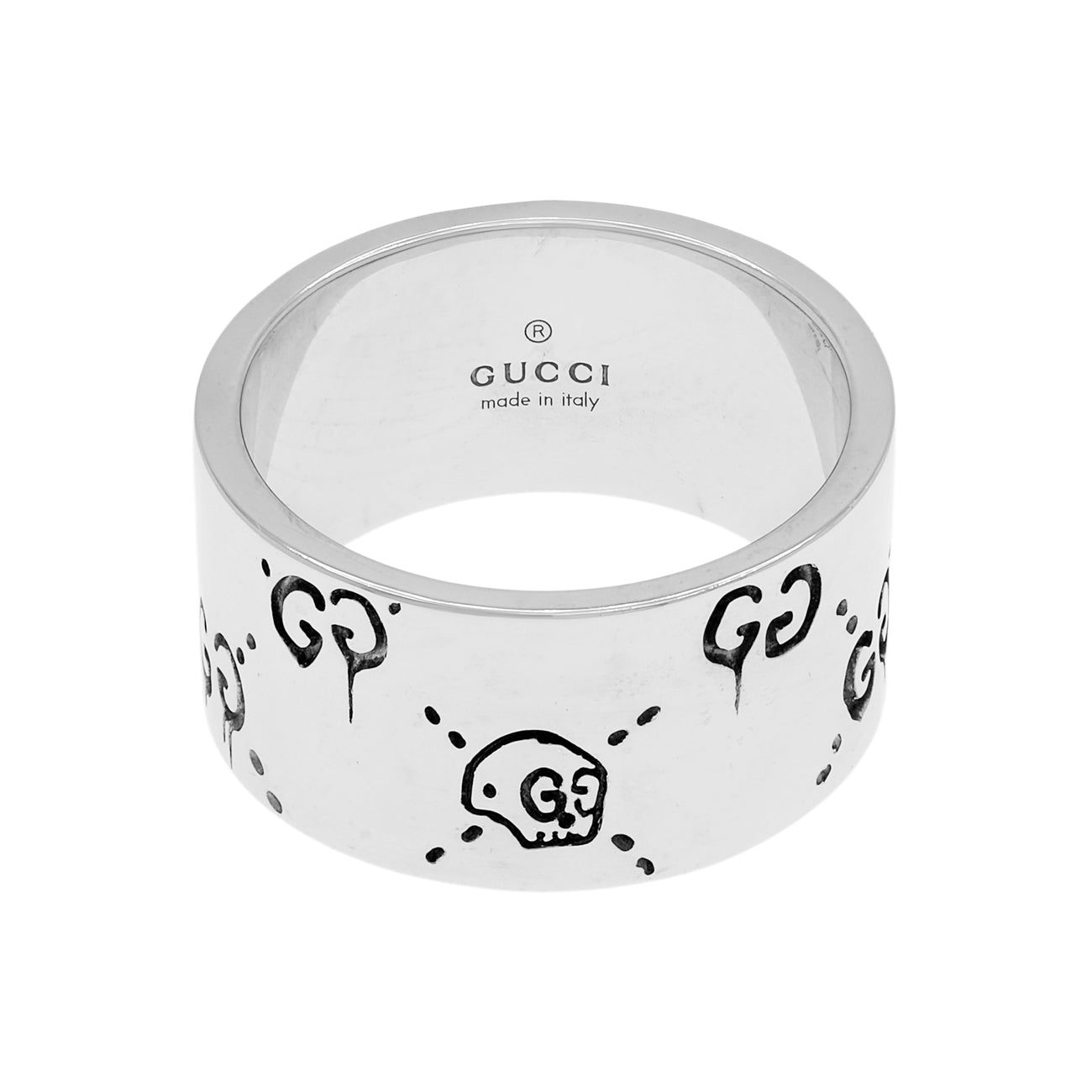 Exclusive Gucci Sterling Silver GucciGhost Hamlet Skull Wide Band Ring — Front View
