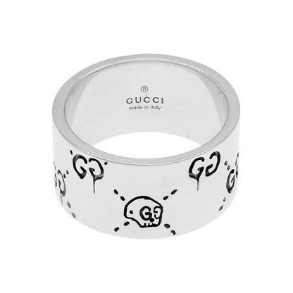 Exclusive Gucci Sterling Silver GucciGhost Hamlet Skull Wide Band Ring — Front View