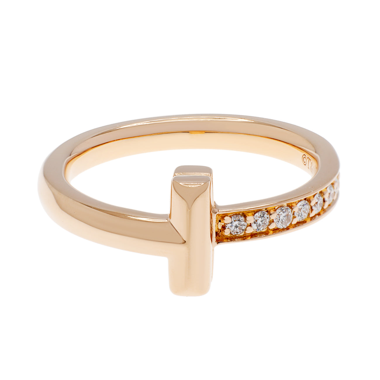 Exclusive Tiffany & Co. 18K Rose Gold Diamond T1 Ring — Front View
