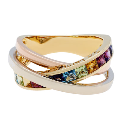 Exclusive 18K Yellow Gold Guy Laroche Brazilian Mix Crossover Ring — Front View