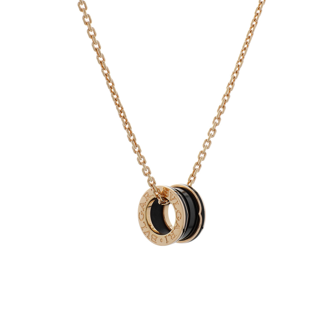 Exclusive Bulgari 18K Rose Gold Black Ceramic B.zero1 Pendant Necklace — Side View