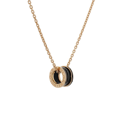 Exclusive Bulgari 18K Rose Gold Black Ceramic B.zero1 Pendant Necklace — Side View