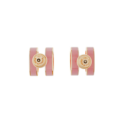 Exclusive Hermes Rose Gold Pink Lacquer Pop H Earrings — Side View