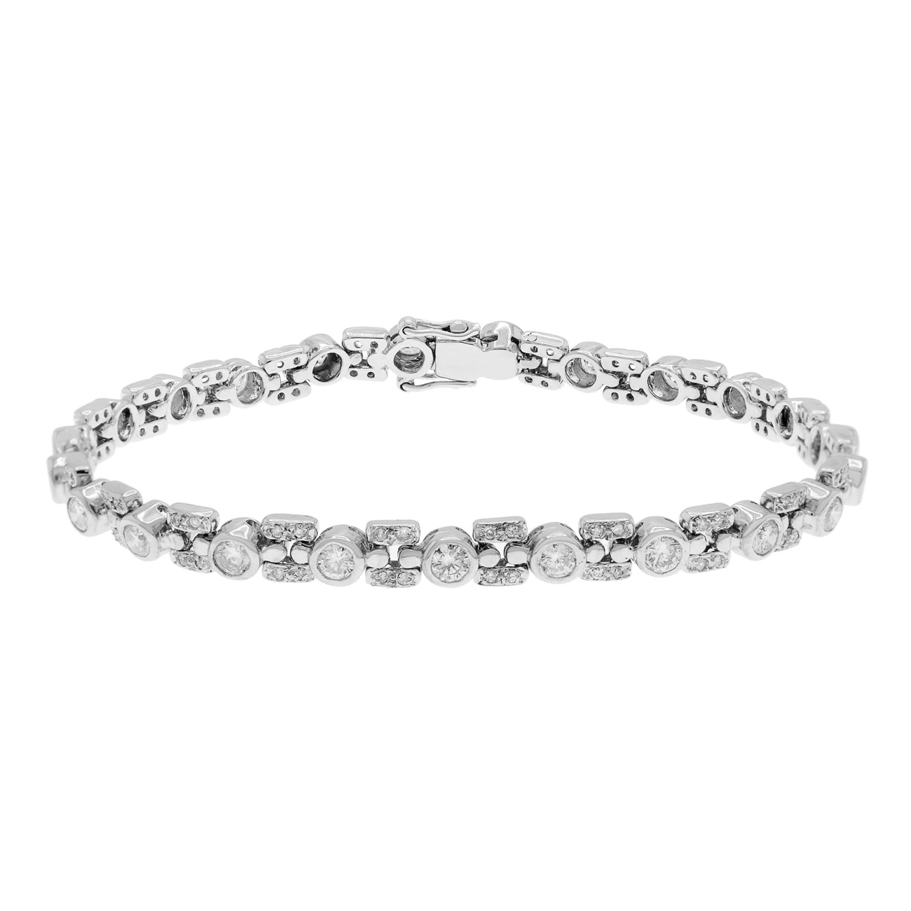 Exclusive 18K White Gold 2.14 Carat Diamond Gate Link Tennis Bracelet — Front View