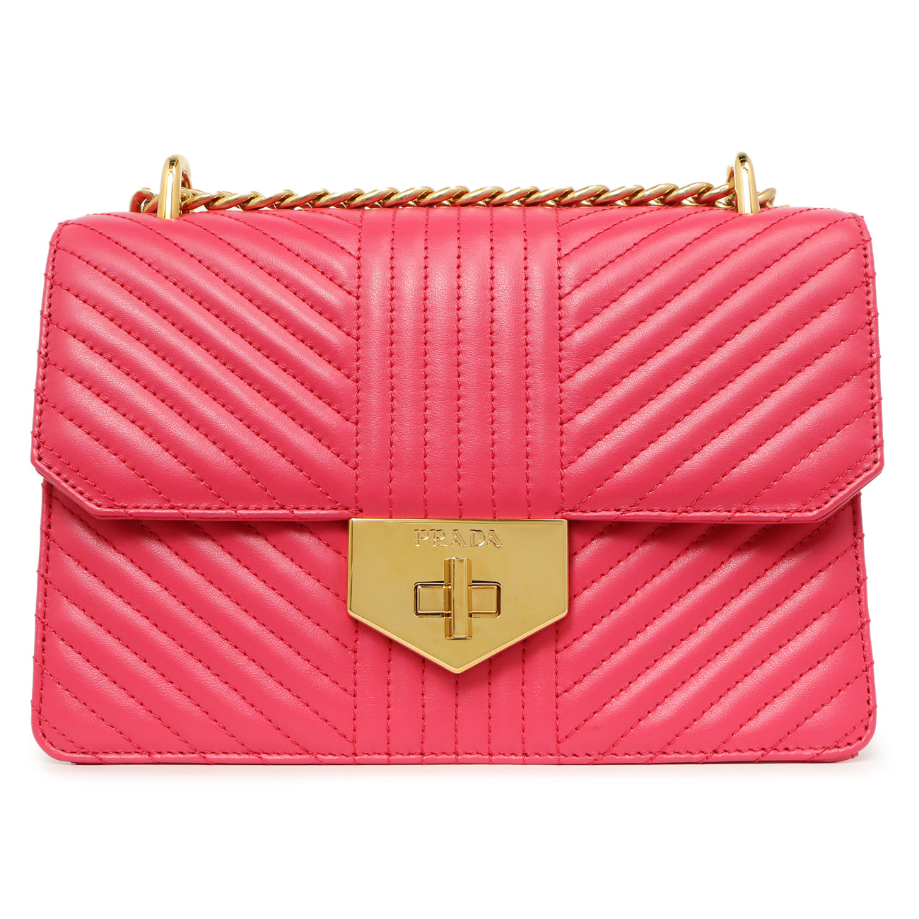 Exclusive Prada Pink Soft Calf Chevron Impunture Flap Bag — Side View