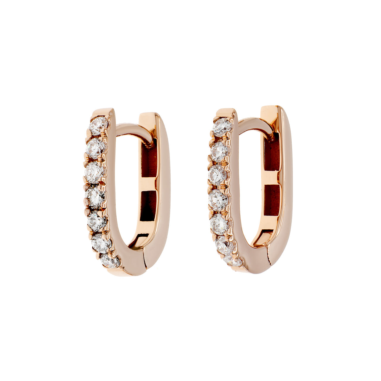 Exclusive 18K Rose Gold Diamond Huggie Earrings — Front View