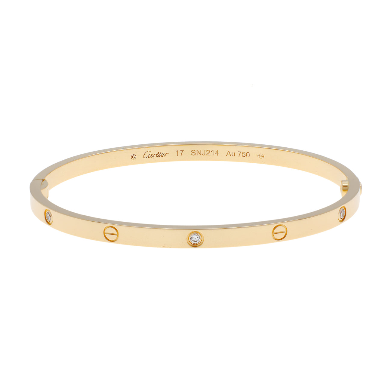 Exclusive Cartier 18K Yellow Gold 6 Diamond Small Love Bracelet — Front View