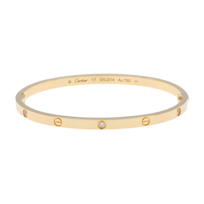 Exclusive Cartier 18K Yellow Gold 6 Diamond Small Love Bracelet — Front View