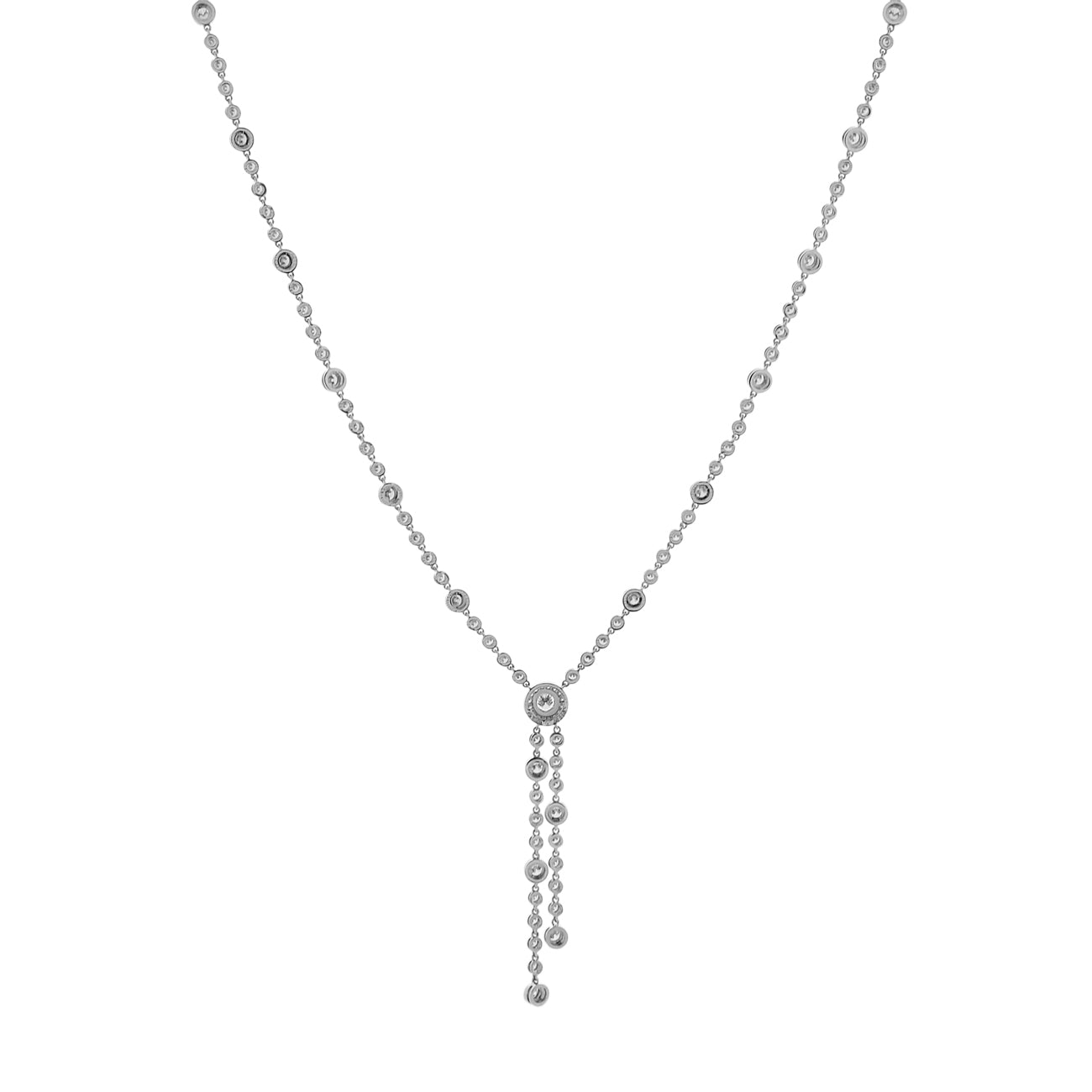 Exclusive Tiffany & Co. Platinum Diamond Circlet Double Drop Necklace — Side View