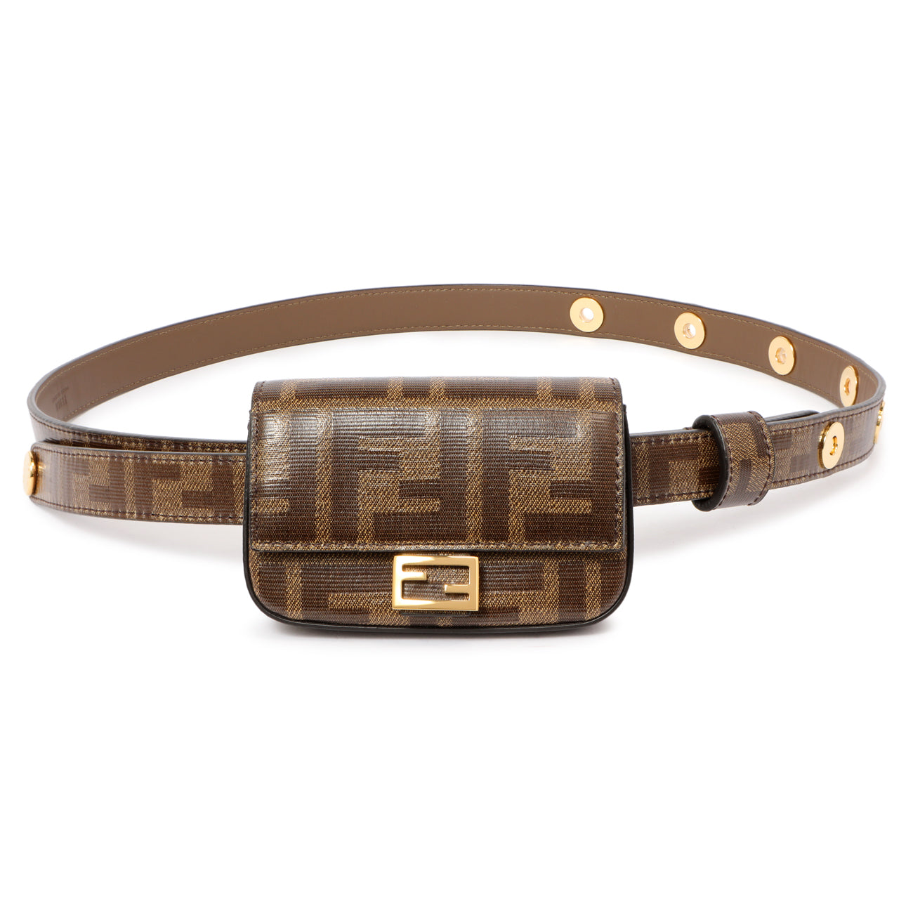 Exclusive Fendi Glazed Canvas Vitello Century FF 1974 Nano Baguette Belt Bag — Front View