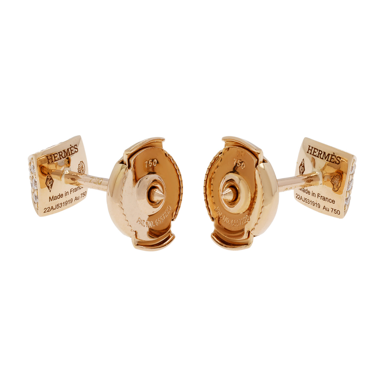 Exclusive Hermes 18K Rose Gold Diamond Clou d'H Earrings — Side View