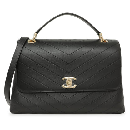 Exclusive Chanel Black Calfskin Medium Chevron Chic Top Handle Flap — Front View
