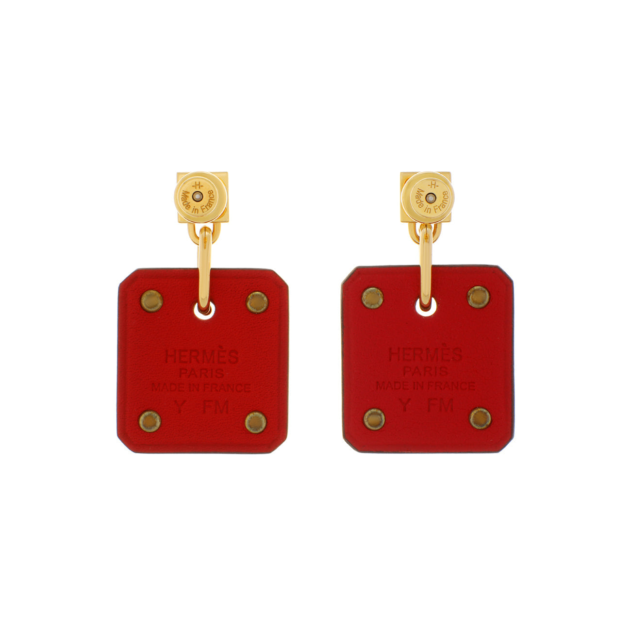 Exclusive Hermes Rouge de Coeur Swift As De Coeur Earrings — Side View