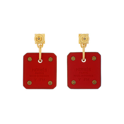 Exclusive Hermes Rouge de Coeur Swift As De Coeur Earrings — Side View