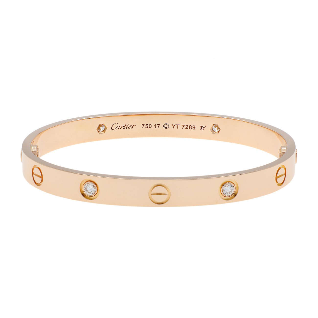 Exclusive Cartier 18K Rose Gold 4 Diamond Love Bracelet — Front View