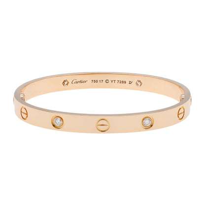 Exclusive Cartier 18K Rose Gold 4 Diamond Love Bracelet — Front View