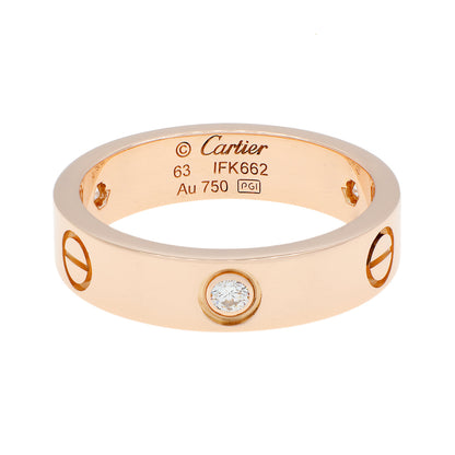 Exclusive Cartier 18K Rose Gold 3 Diamond Classic Love Ring — Front View