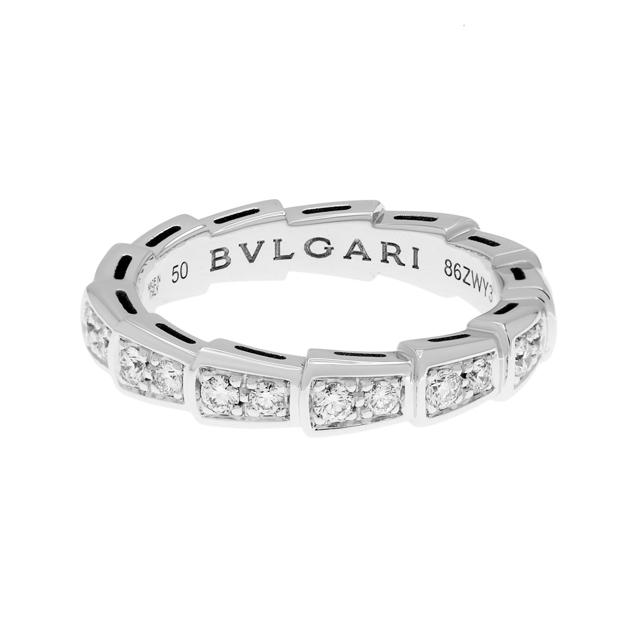 Exclusive Bulgari 18K White Gold Diamond Serpenti Viper Ring — Front View