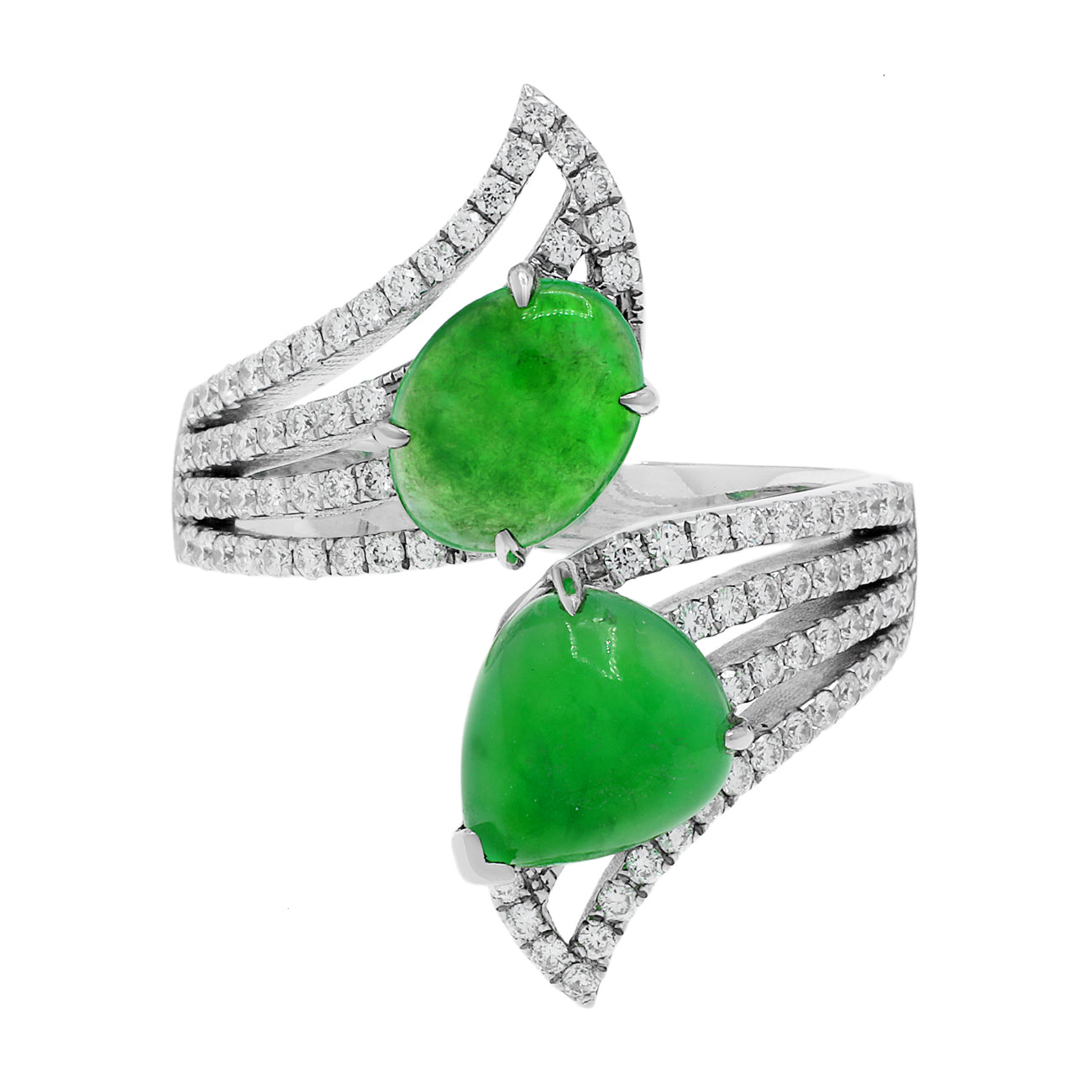 Exclusive 18K White Gold Cabochon Jadeite Coil Ring — 5.75 — Front View