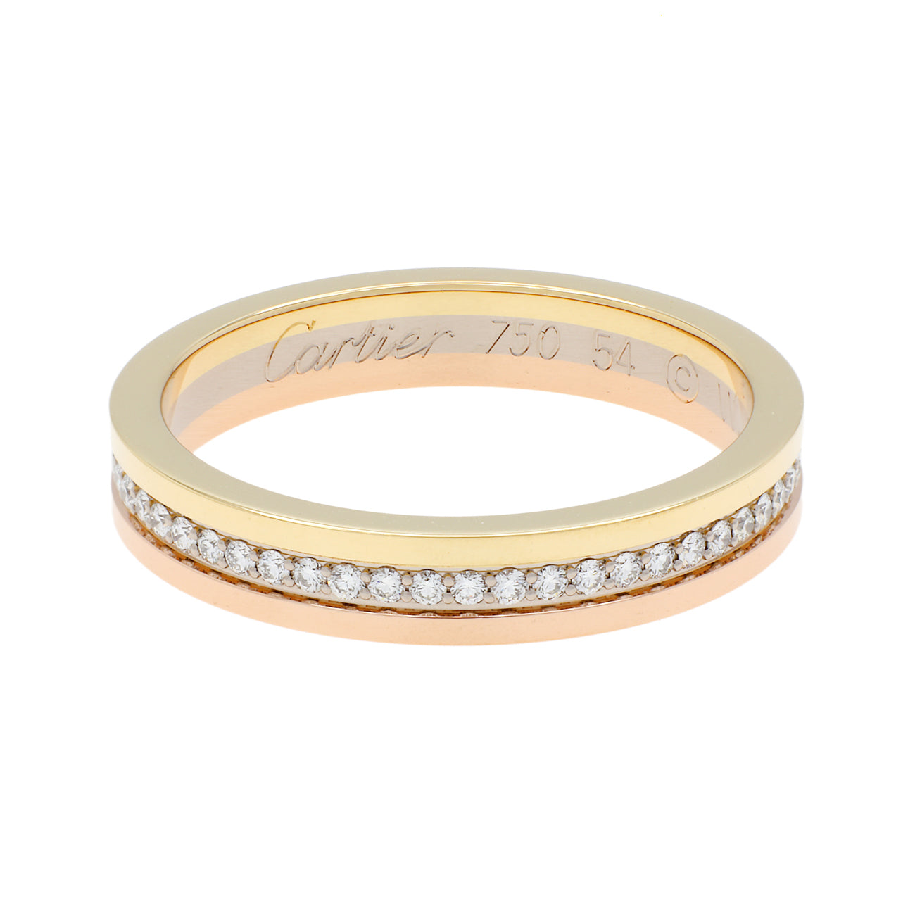Exclusive Cartier 18K White Yellow Rose Gold Diamond Vendome Louis Cartier Wedding Band Ring — Front View
