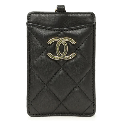 Exclusive Chanel Black Quilted Lambskin Card Holder on Chain — Side View