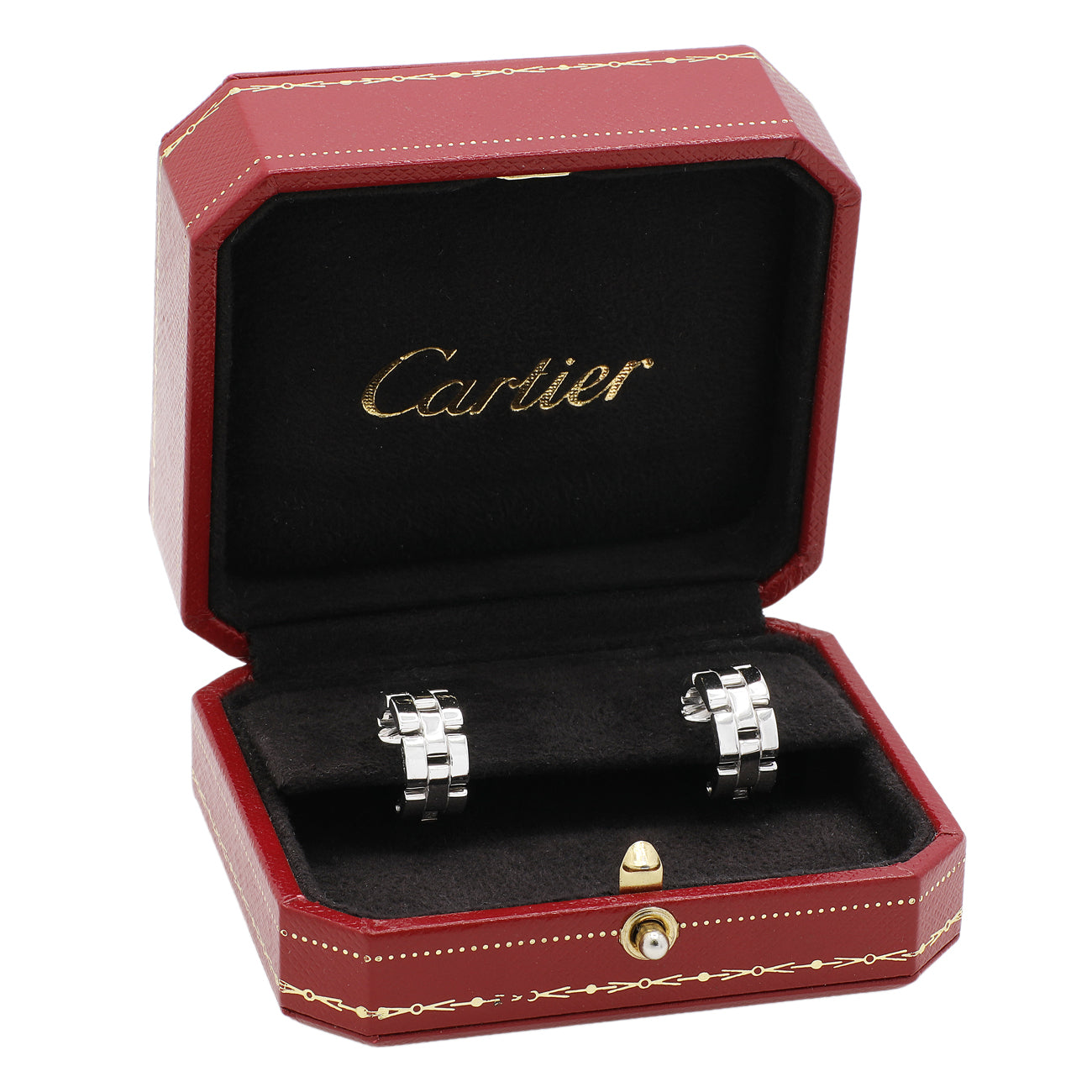 Exclusive Cartier 18K White Gold Panthere Maillon Earrings — Top View